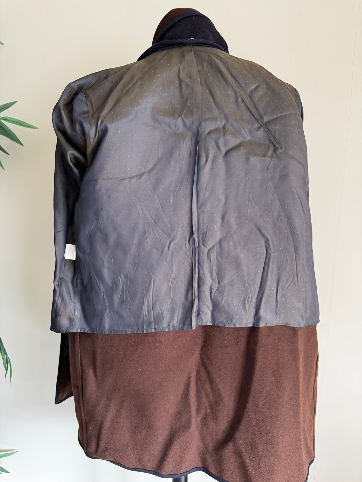 Manteau d'Archive Italien 100% Laine Vierge Noir/Gris & Écharpe Étole Amovible Chocolat