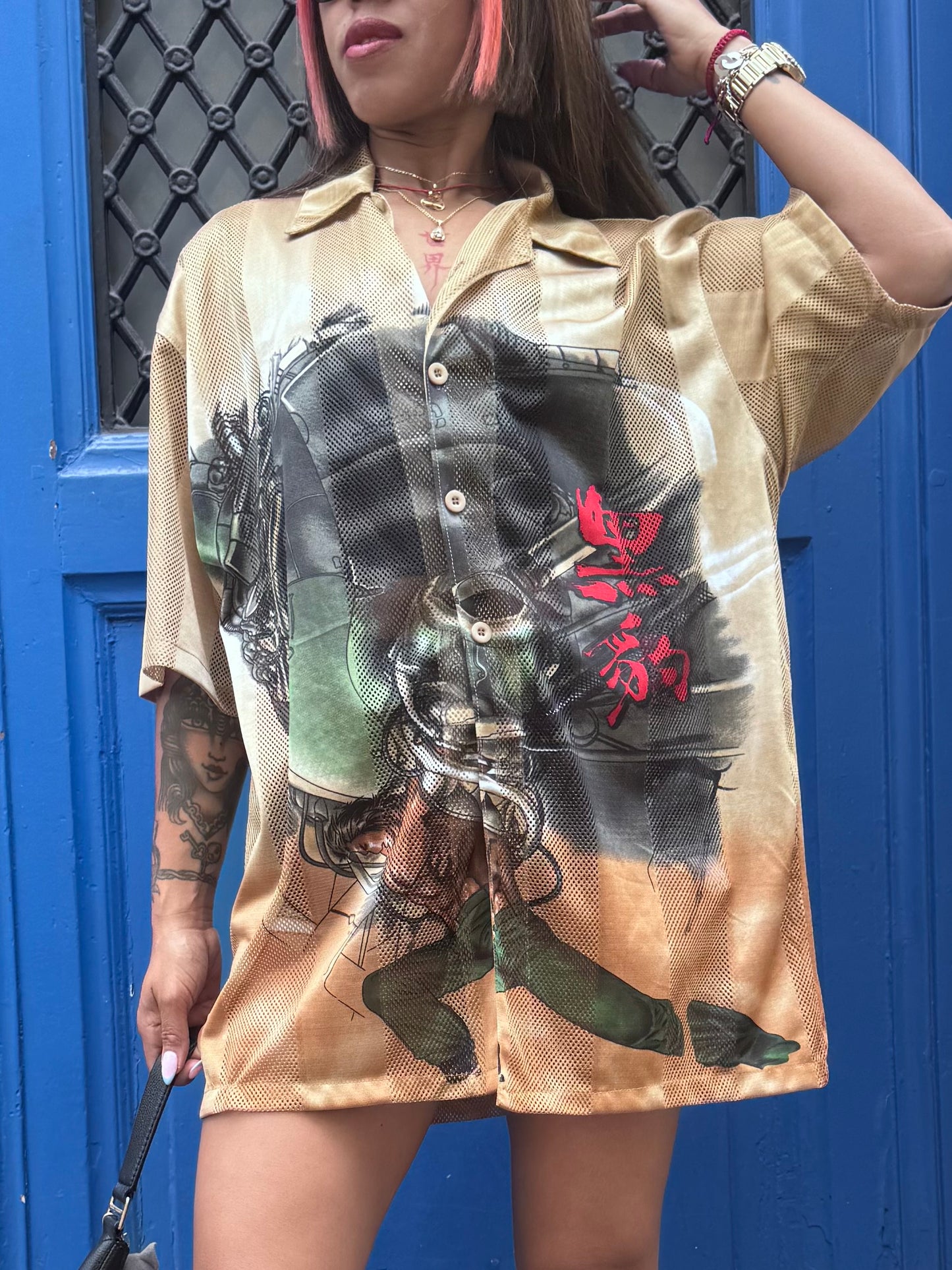 T-shirt oversize vintage hip-hop XL beige imprimé graphique streetwear femme homme