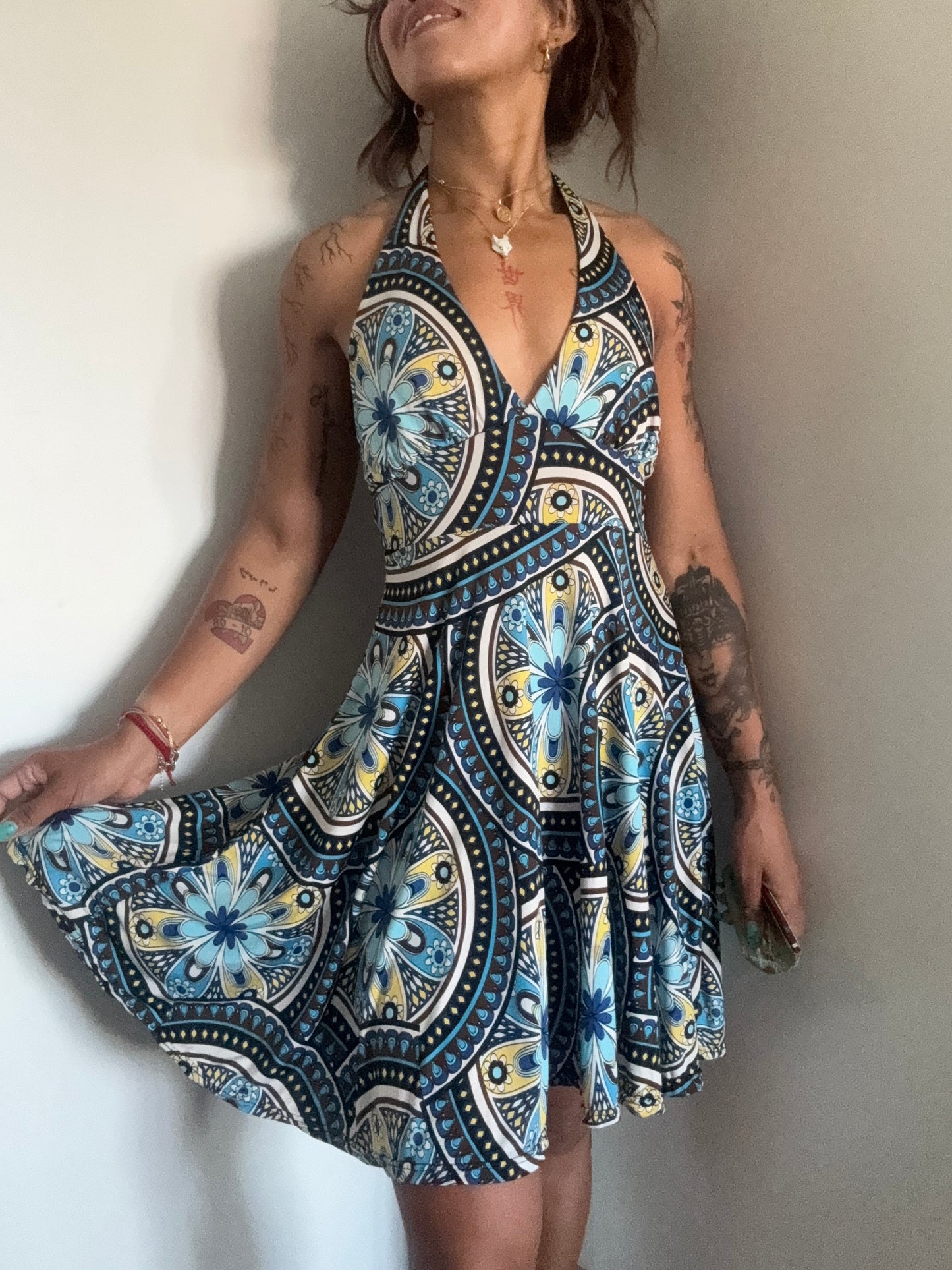 Robe d’été dos nu Made in France – Imprimé mosaïque rétro – Taille unique