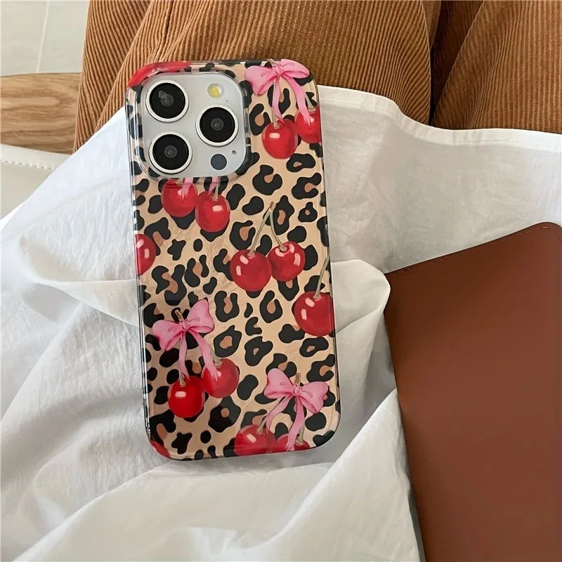 COQUE DE TELEPHONE AVEC NOEUD ET CERISES
