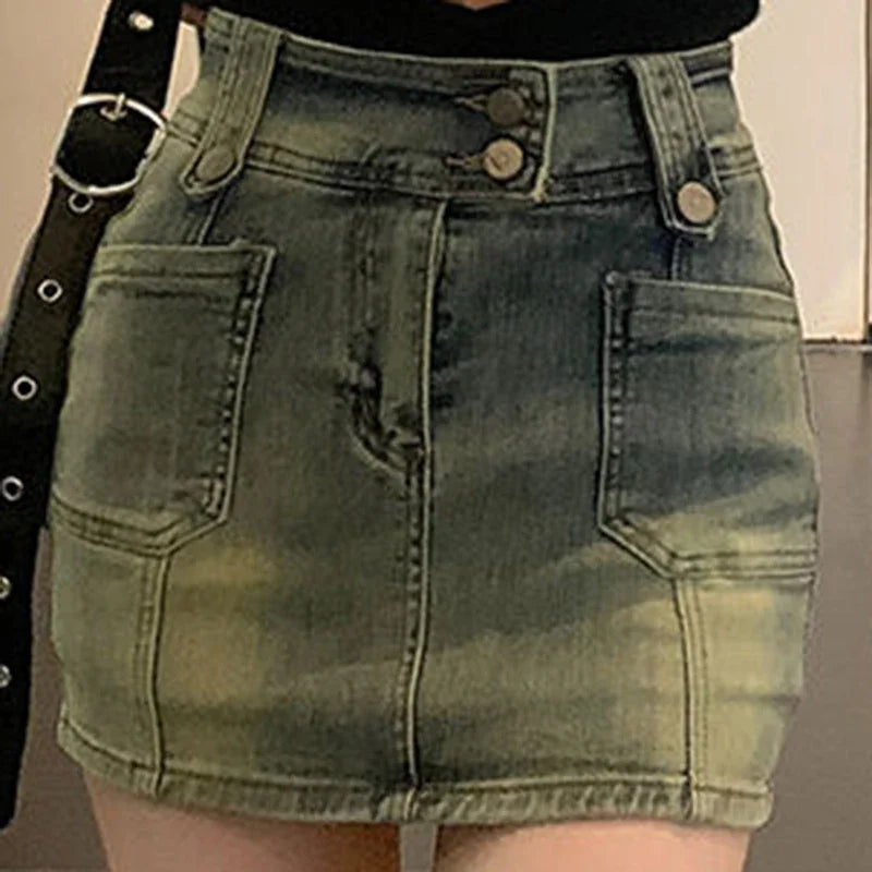 JUPE COURTE RETRO DENIM TAILLE HAUTE