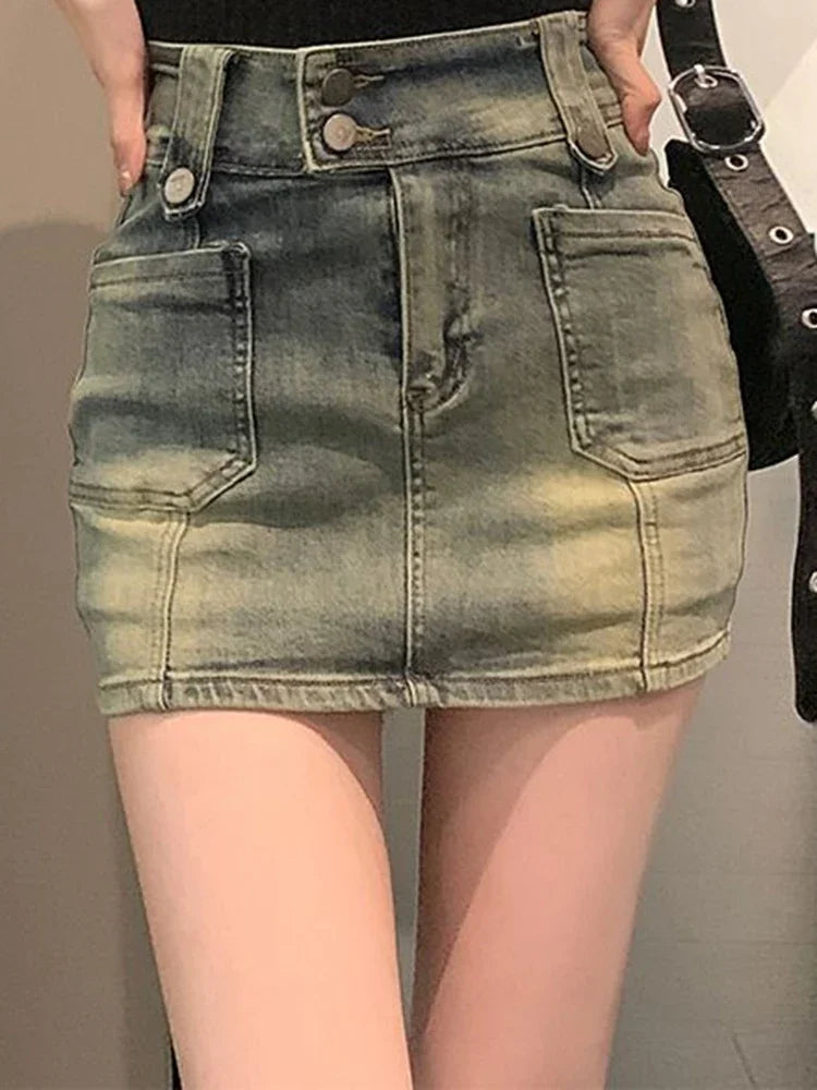 JUPE COURTE RETRO DENIM TAILLE HAUTE