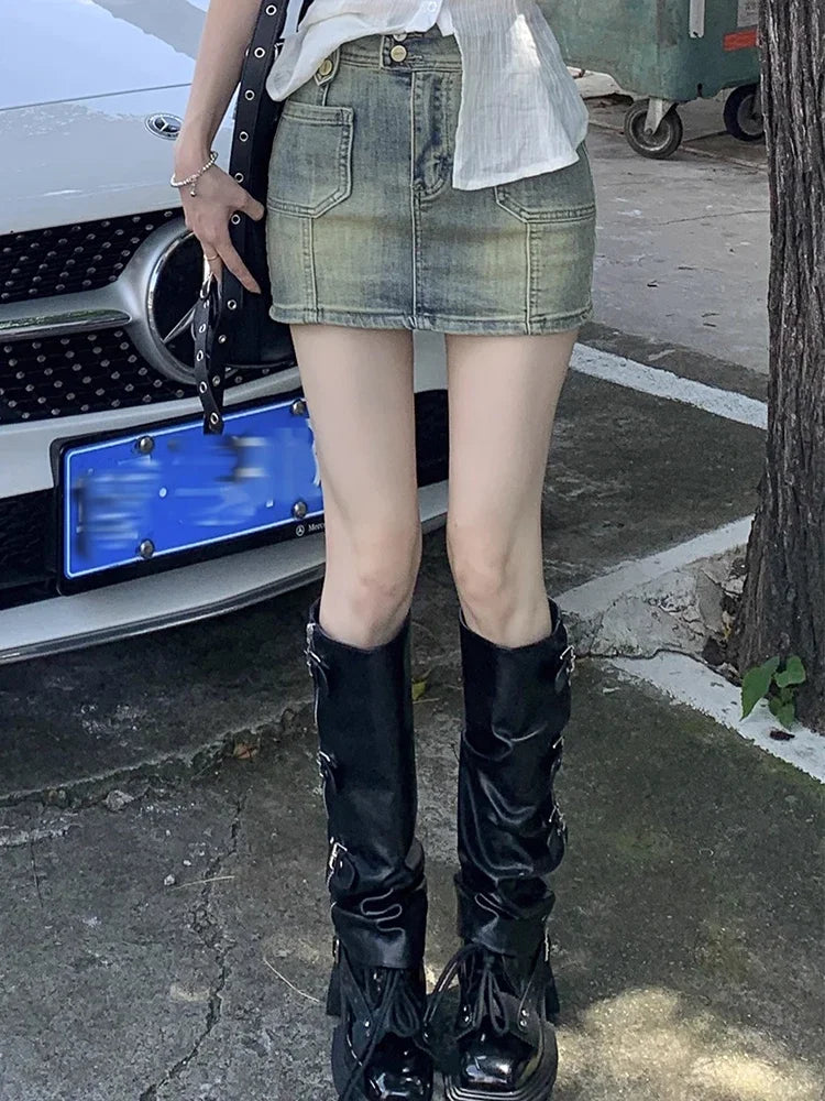 JUPE COURTE RETRO DENIM TAILLE HAUTE