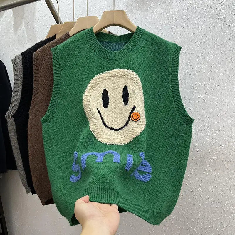 GILET VINTAGE MOTIF HAPPY FACE