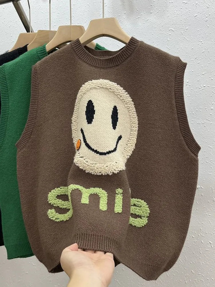 GILET VINTAGE MOTIF HAPPY FACE