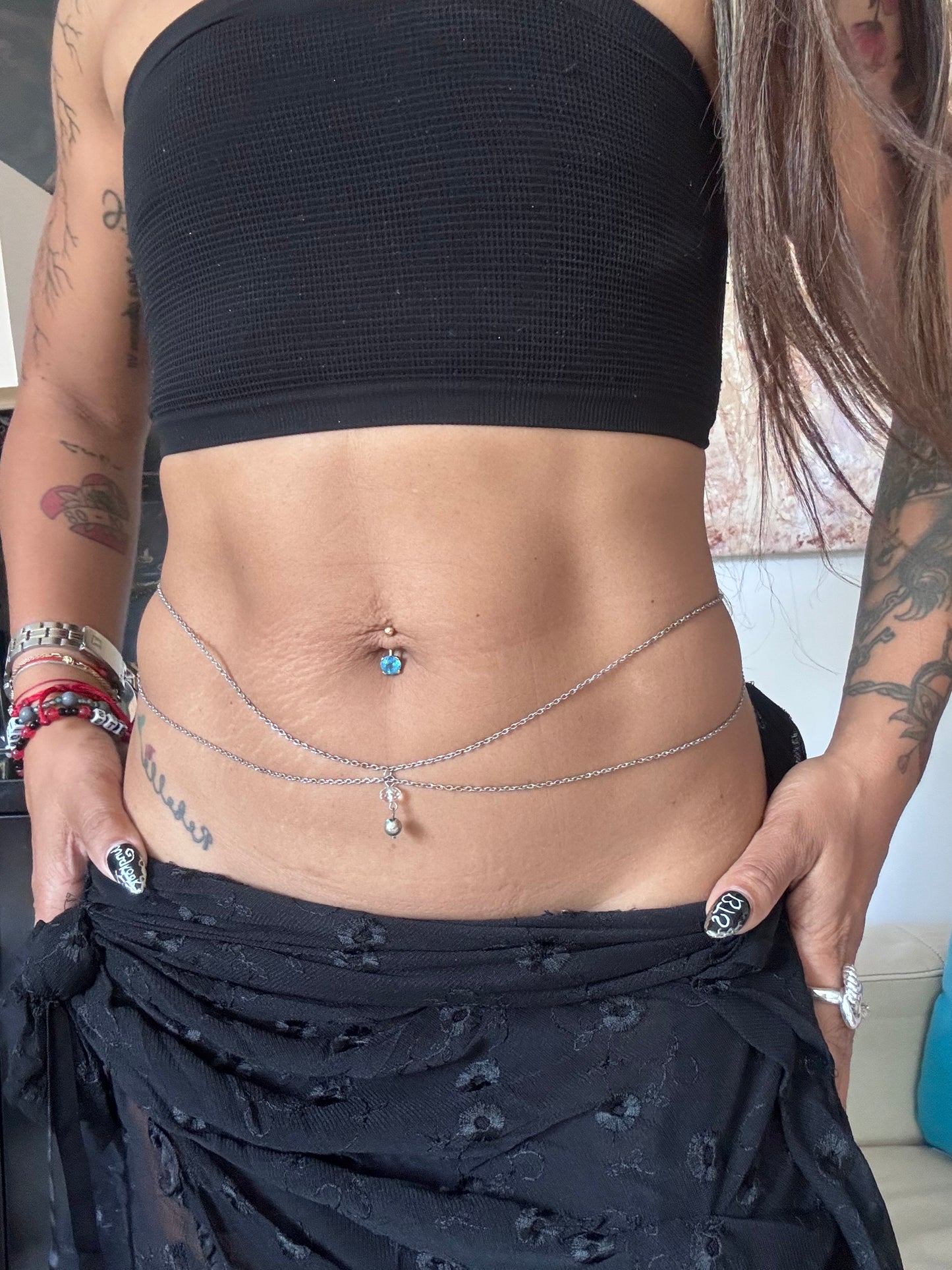 Chaîne de ventre argentée Venizi – Bijou de taille double rang avec pendentif