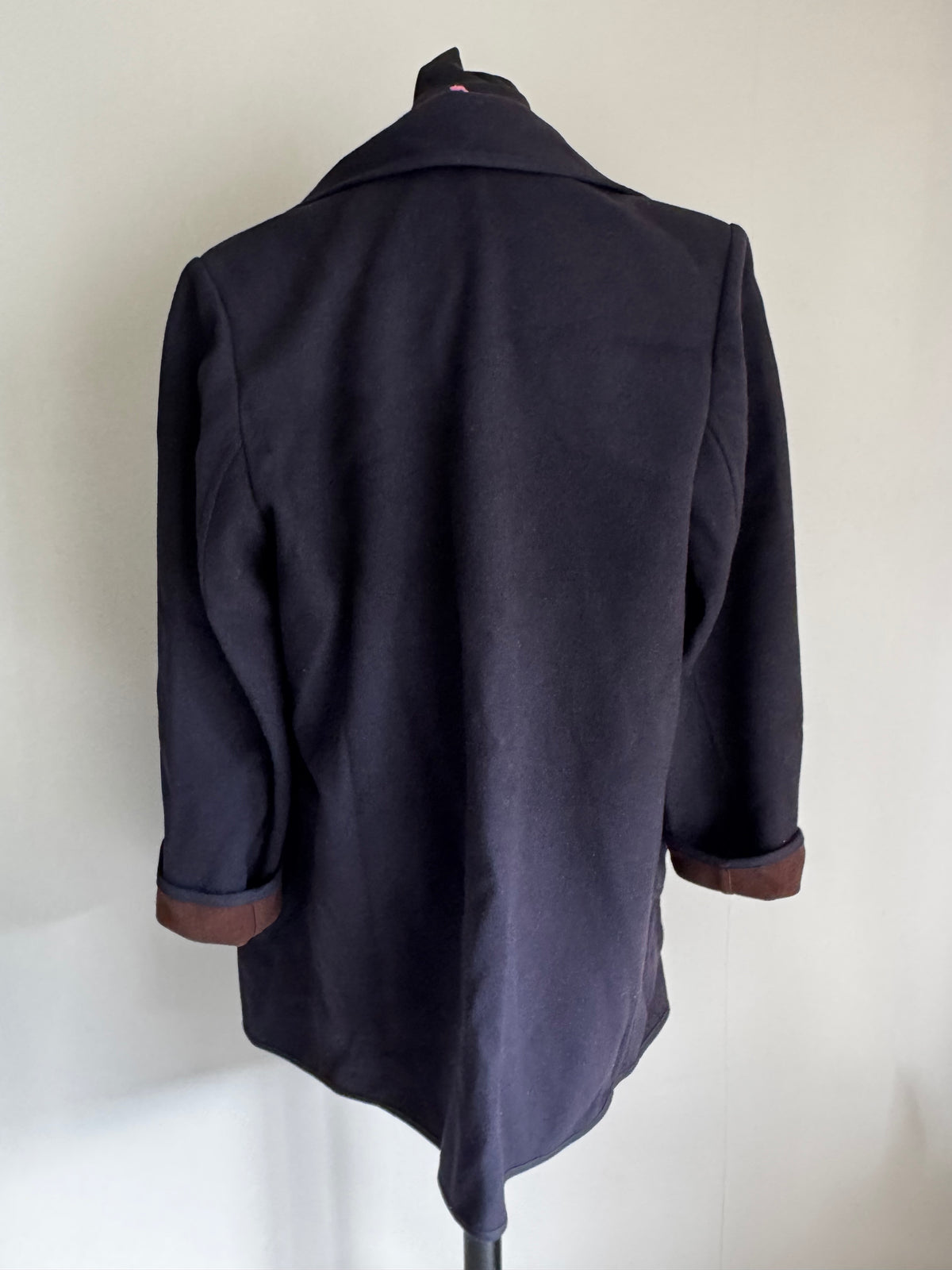 Manteau d'Archive Italien 100% Laine Vierge Noir/Gris & Écharpe Étole Amovible Chocolat
