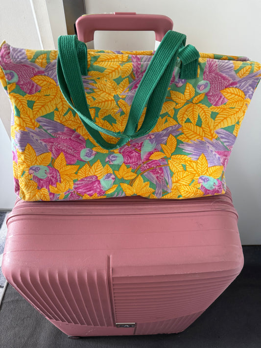 Grand Sac Cabas de Plage Hermès Vintage – Motif Imprimé « Les Perroquets » 100% Coton (Made in France)