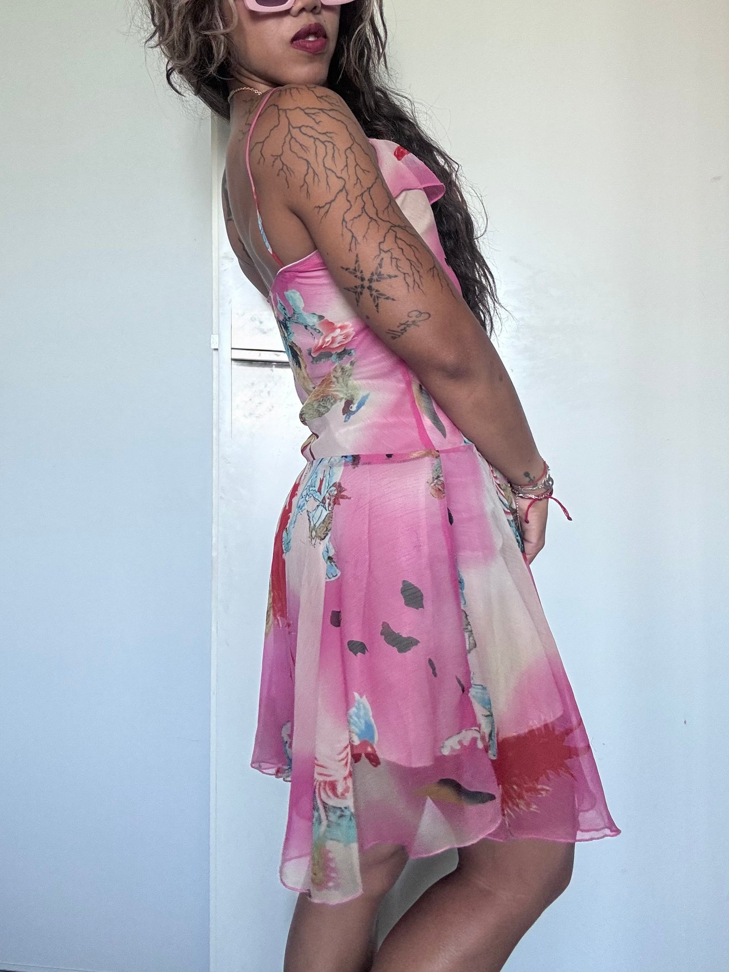 Robe d’été rose fleurie en voile – Taille S