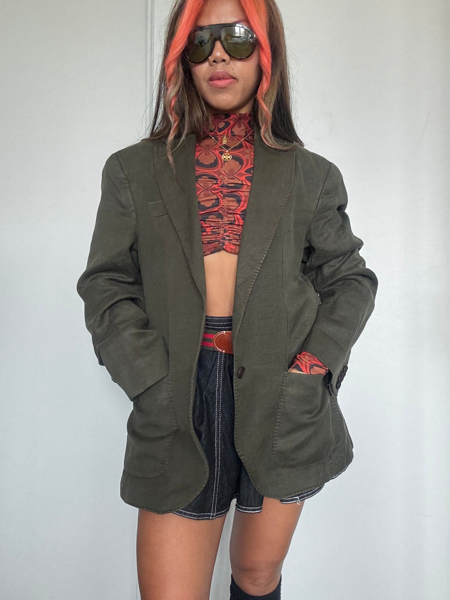 Blazer Massimo Dutti 100% Lin Vert Olive – Taille 50 – Made in Portugal – Coupe Oversize Chic