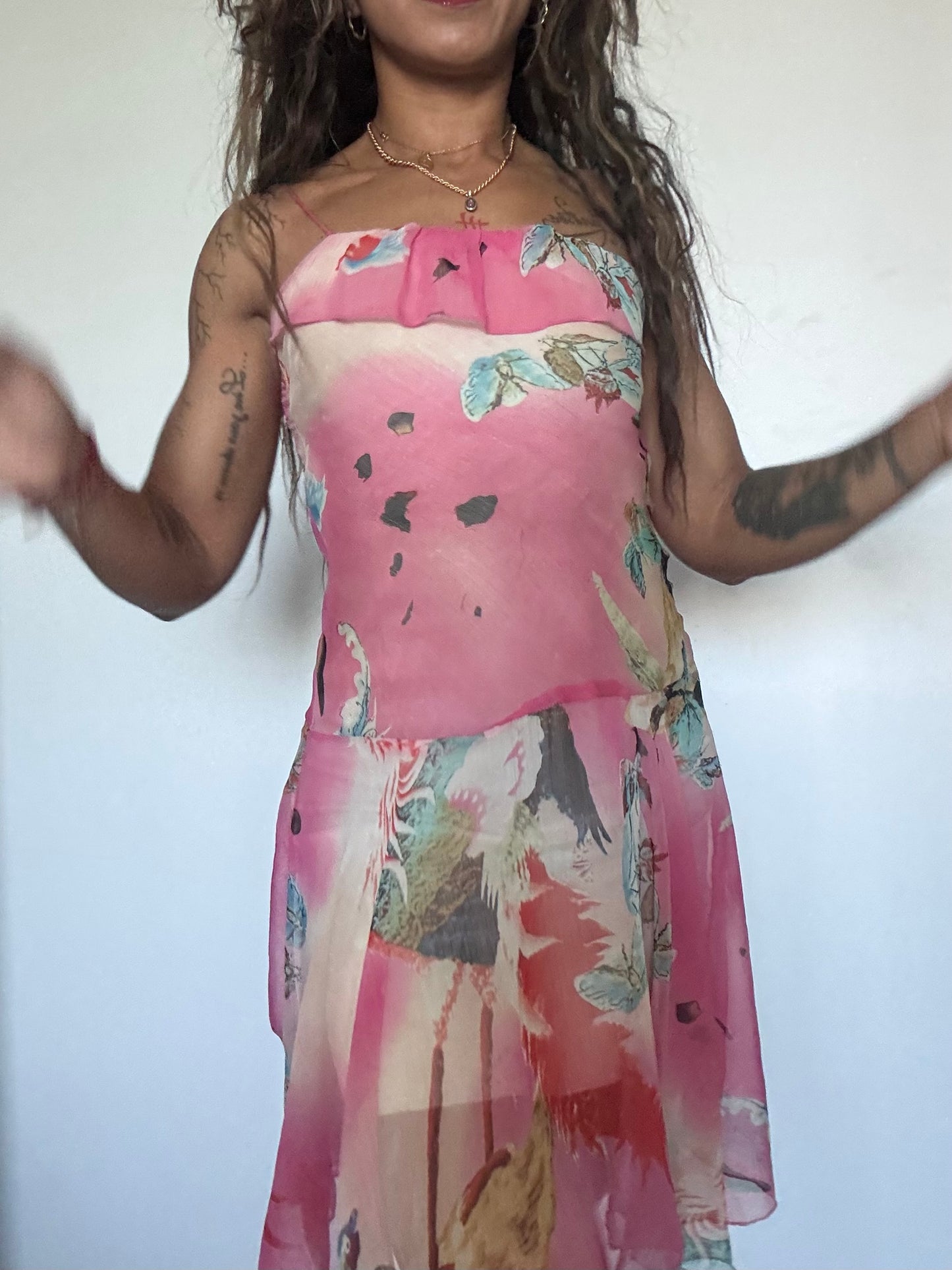 Robe d’été rose fleurie en voile – Taille S