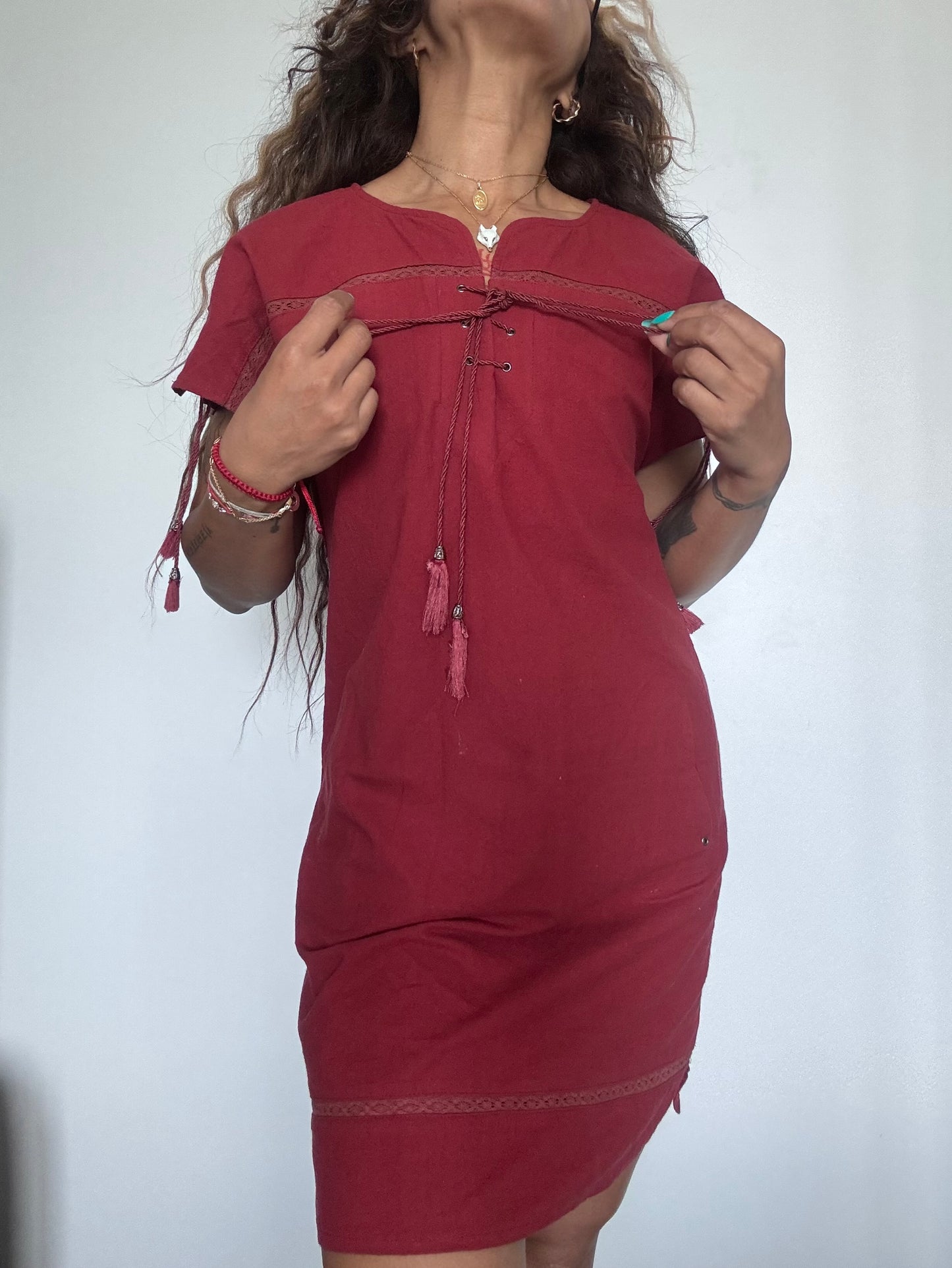 Robe bohème Orfeo Negro Bordeaux en coton et lin