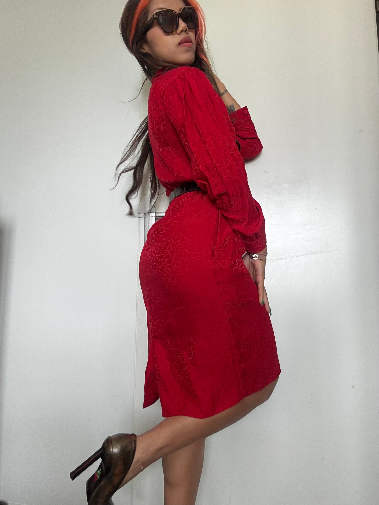 Robe vintage en soie rouge Liz Claiborne – robe midi élégante chic femme
