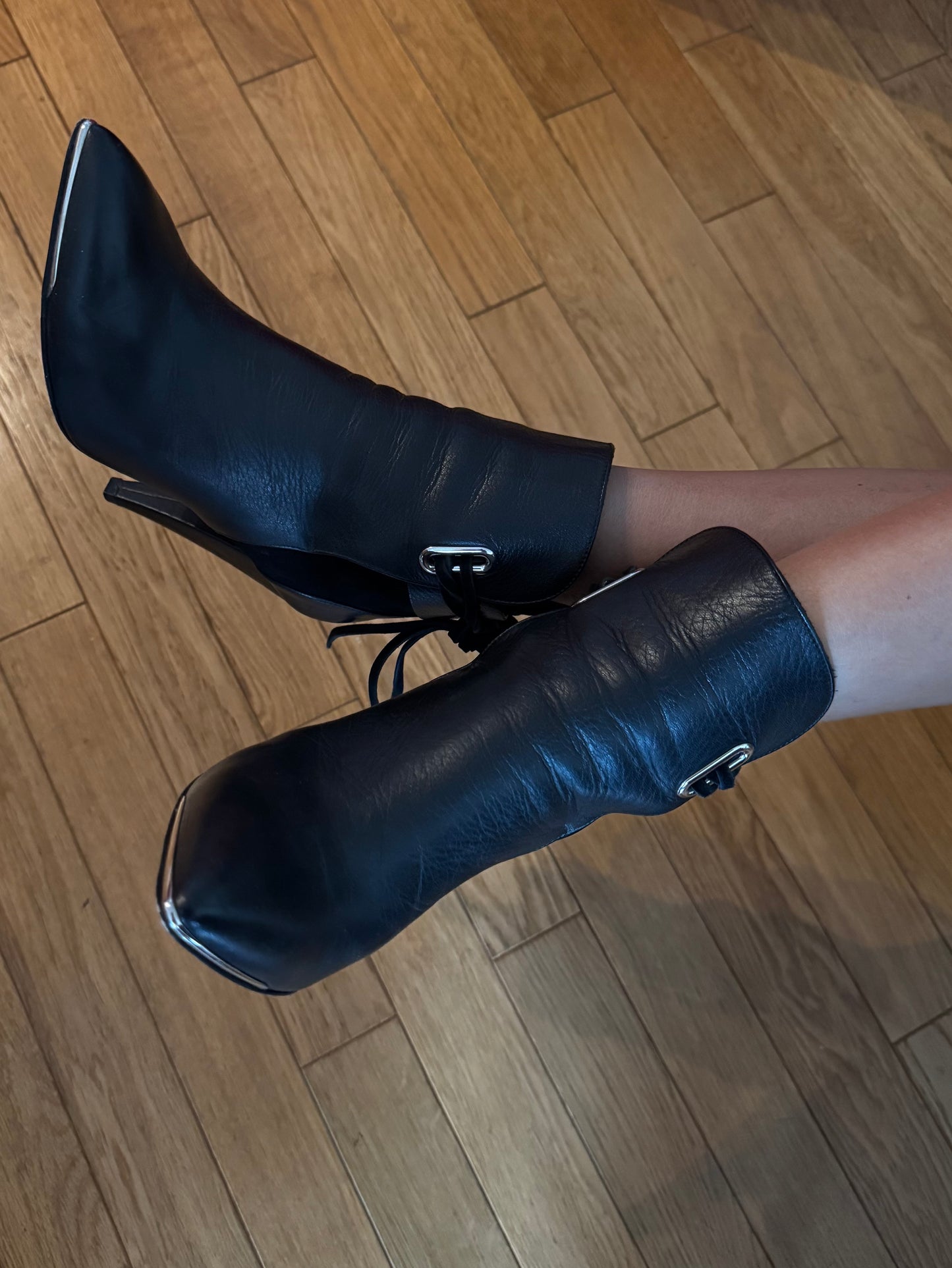 Bottines IRO cuir noir véritable made in Italy – boots talons pointus taille 36 femme