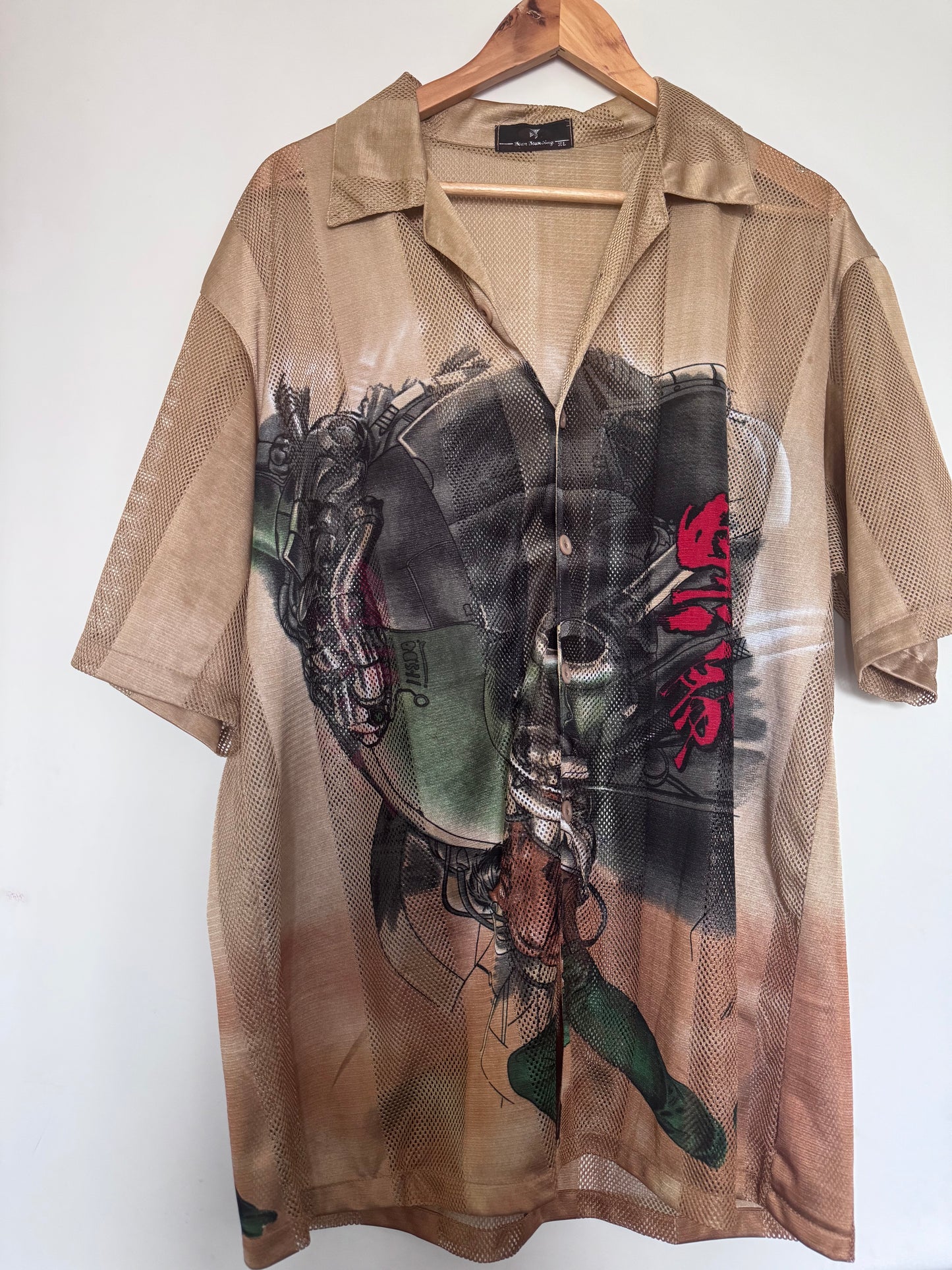 T-shirt oversize vintage hip-hop XL beige imprimé graphique streetwear femme homme