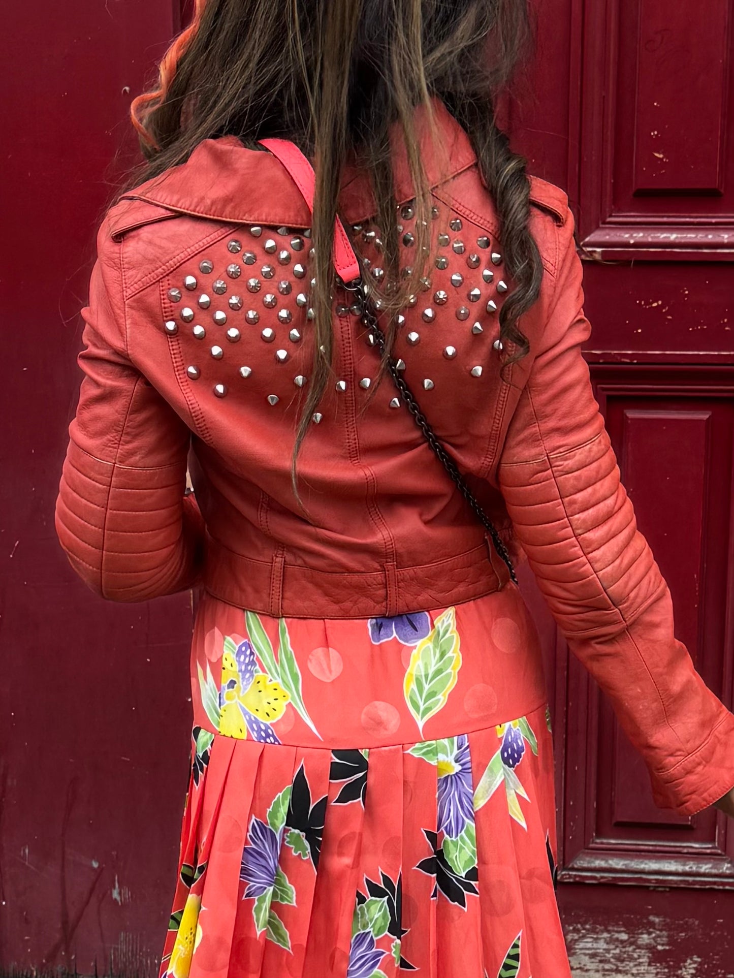 Perfecto cuir Patrizia Pepe clouté – veste vintage femme cuir italien