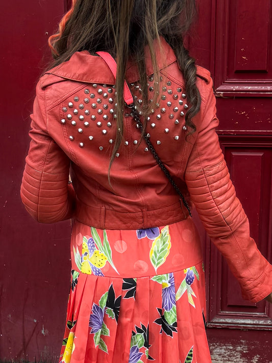 Perfecto cuir Patrizia Pepe clouté – veste vintage femme cuir italien