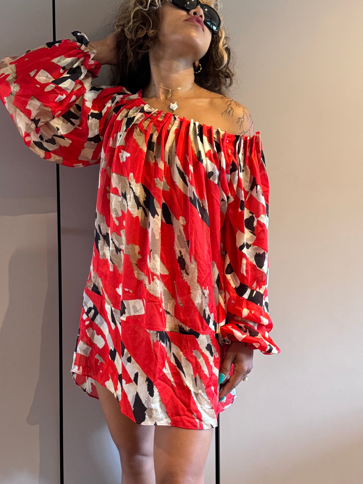 Tunique Blumarine en soie Made in Italy – Imprimé rouge artistique