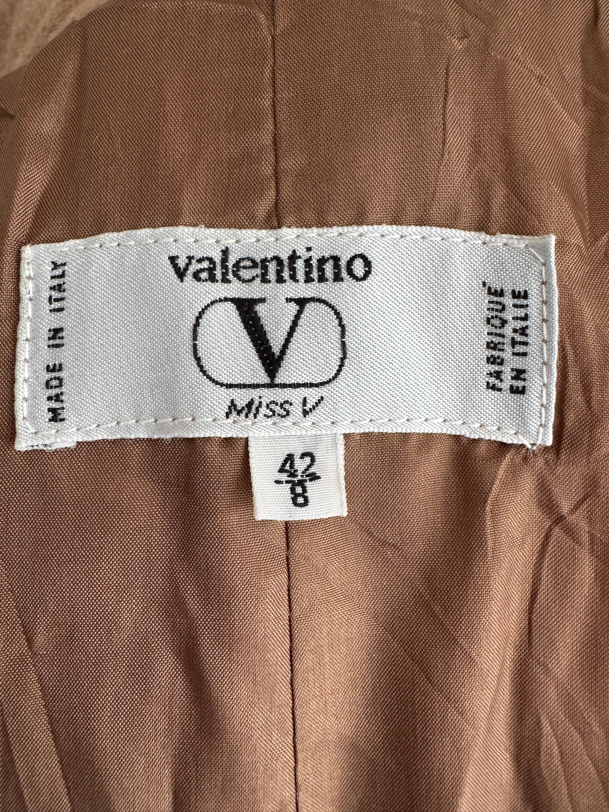 Manteau Court Valentino Miss V Vintage – 30% Mohair & Laine Camel, Boutons Bijoux Or (Made in Italy)