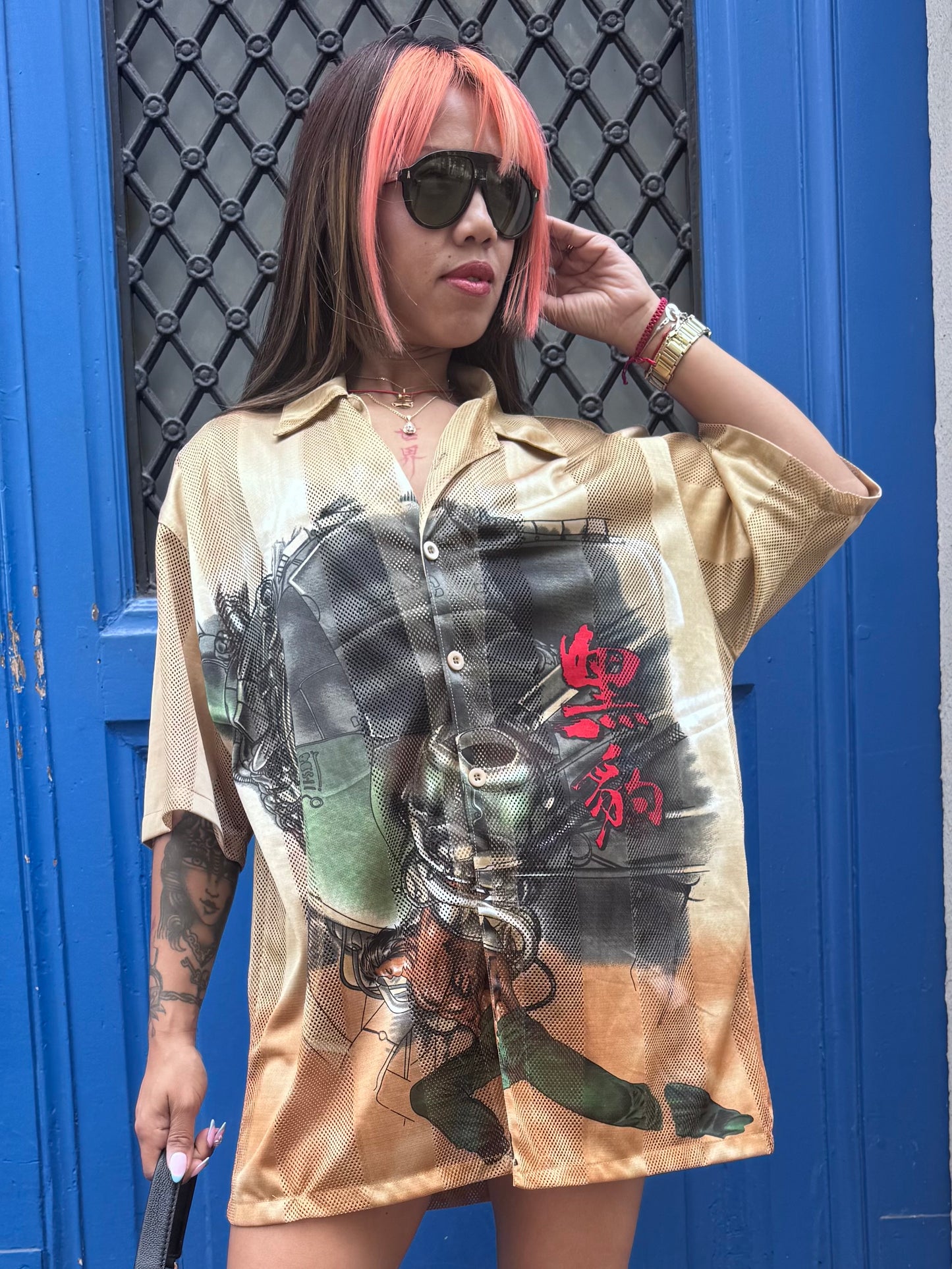 T-shirt oversize vintage hip-hop XL beige imprimé graphique streetwear femme homme