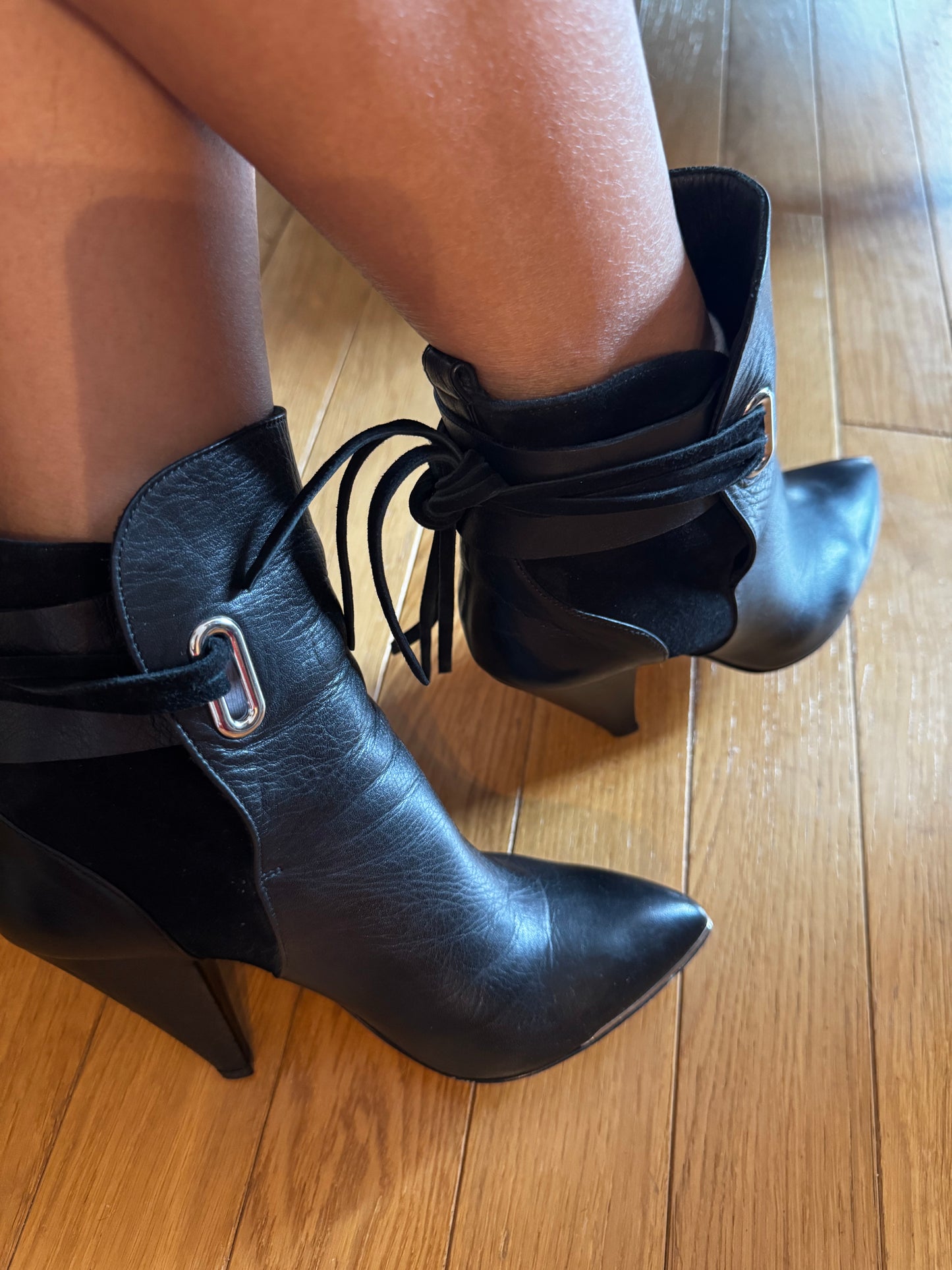 Bottines IRO cuir noir véritable made in Italy – boots talons pointus taille 36 femme