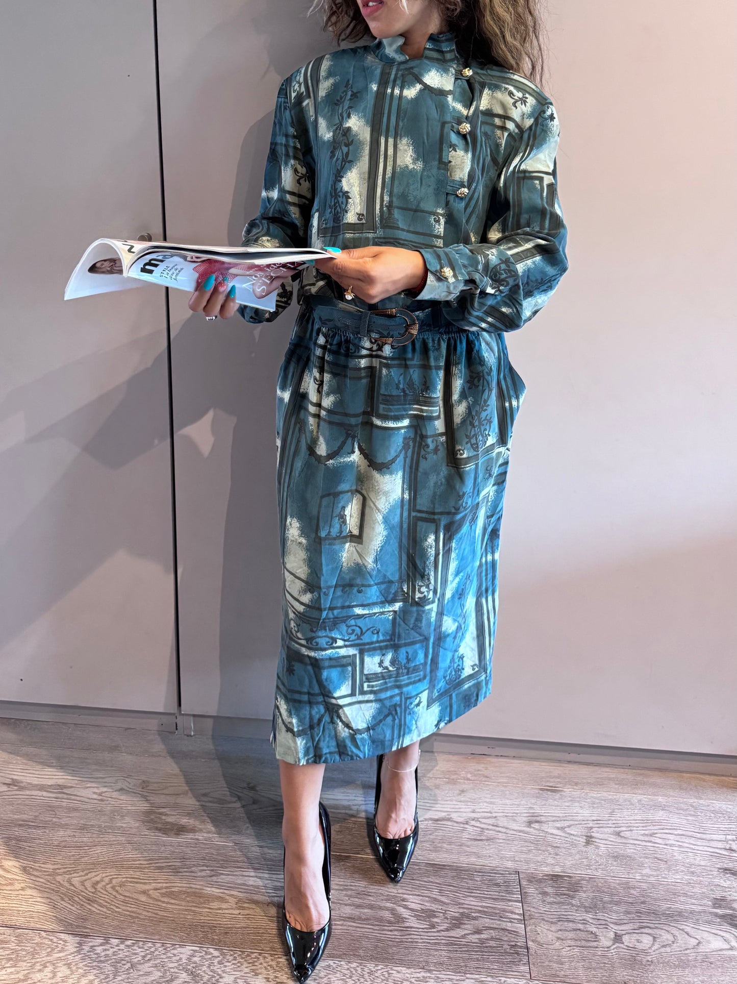 Robe vintage Janina Schrek – Taille 42-100%en soie