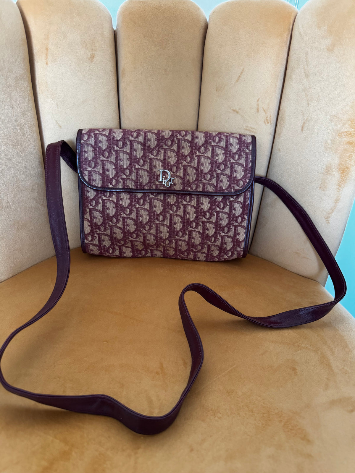 Sac Pochette Bandoulière Christian Dior Vintage – Monogramme Oblique Bordeaux
