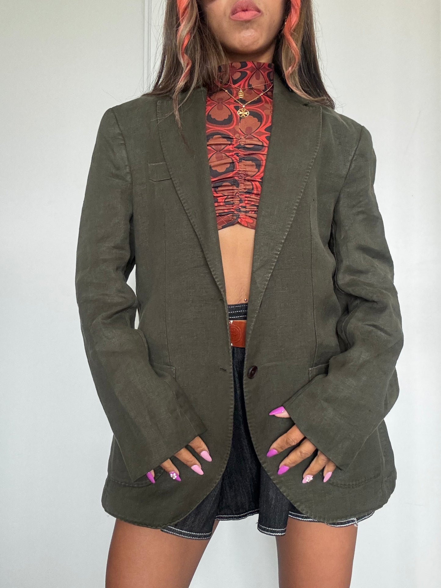 Blazer Massimo Dutti 100% Lin Vert Olive – Taille 50 – Made in Portugal – Coupe Oversize Chic