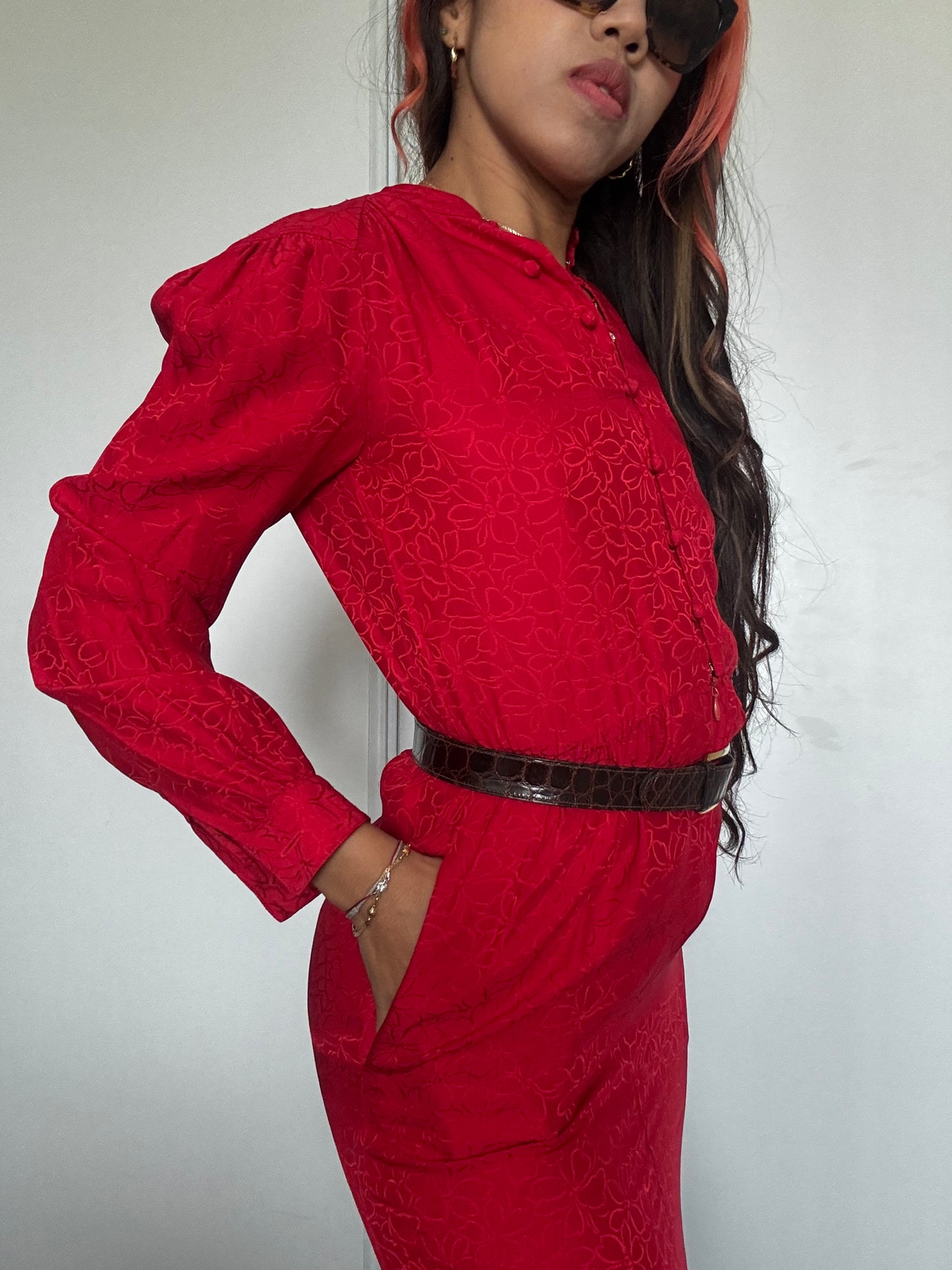 Robe vintage en soie rouge Liz Claiborne – robe midi élégante chic femme