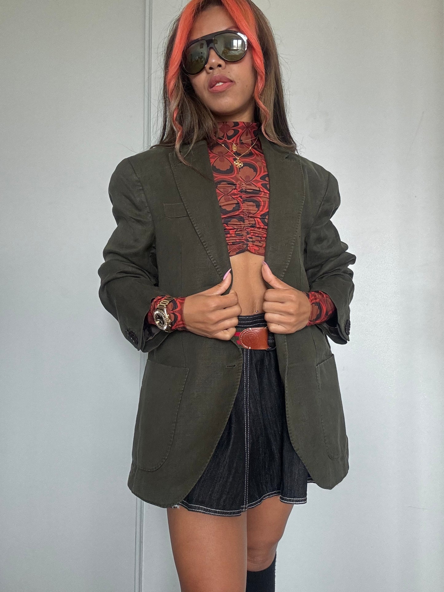 Blazer Massimo Dutti 100% Lin Vert Olive – Taille 50 – Made in Portugal – Coupe Oversize Chic