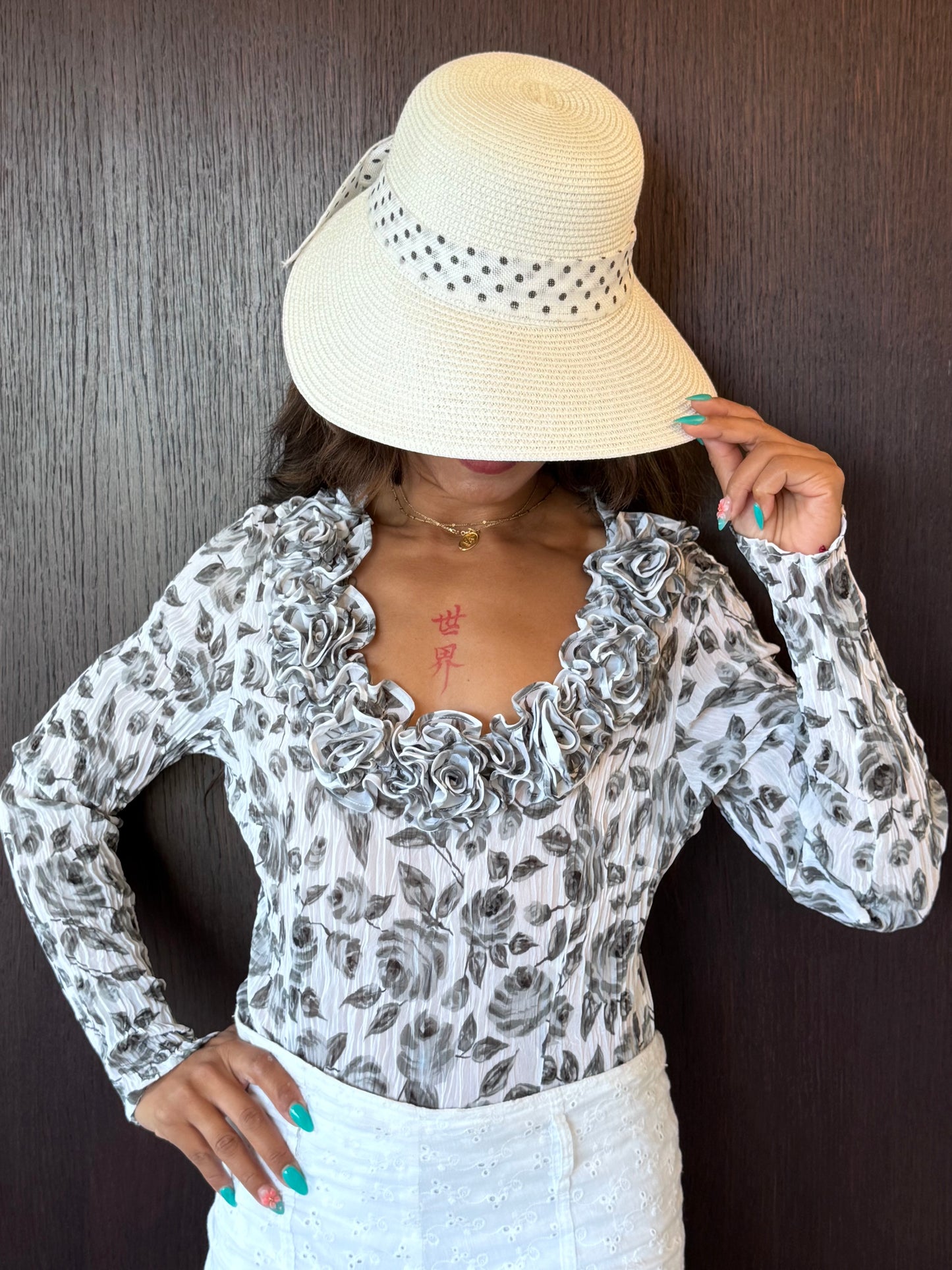 Haut floral Blanc Nature – Taille L