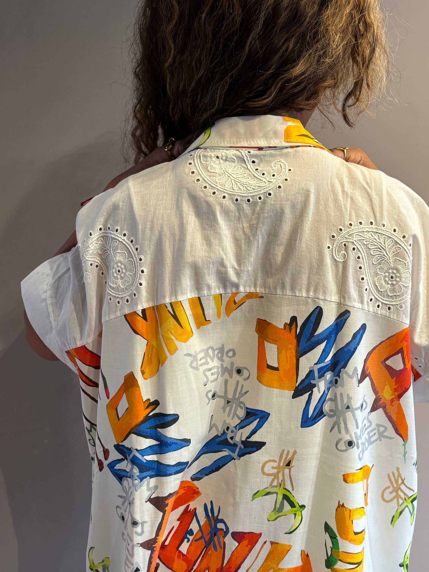 Chemise Made in Italy en lin et lyocell imprimé artistique multicolore