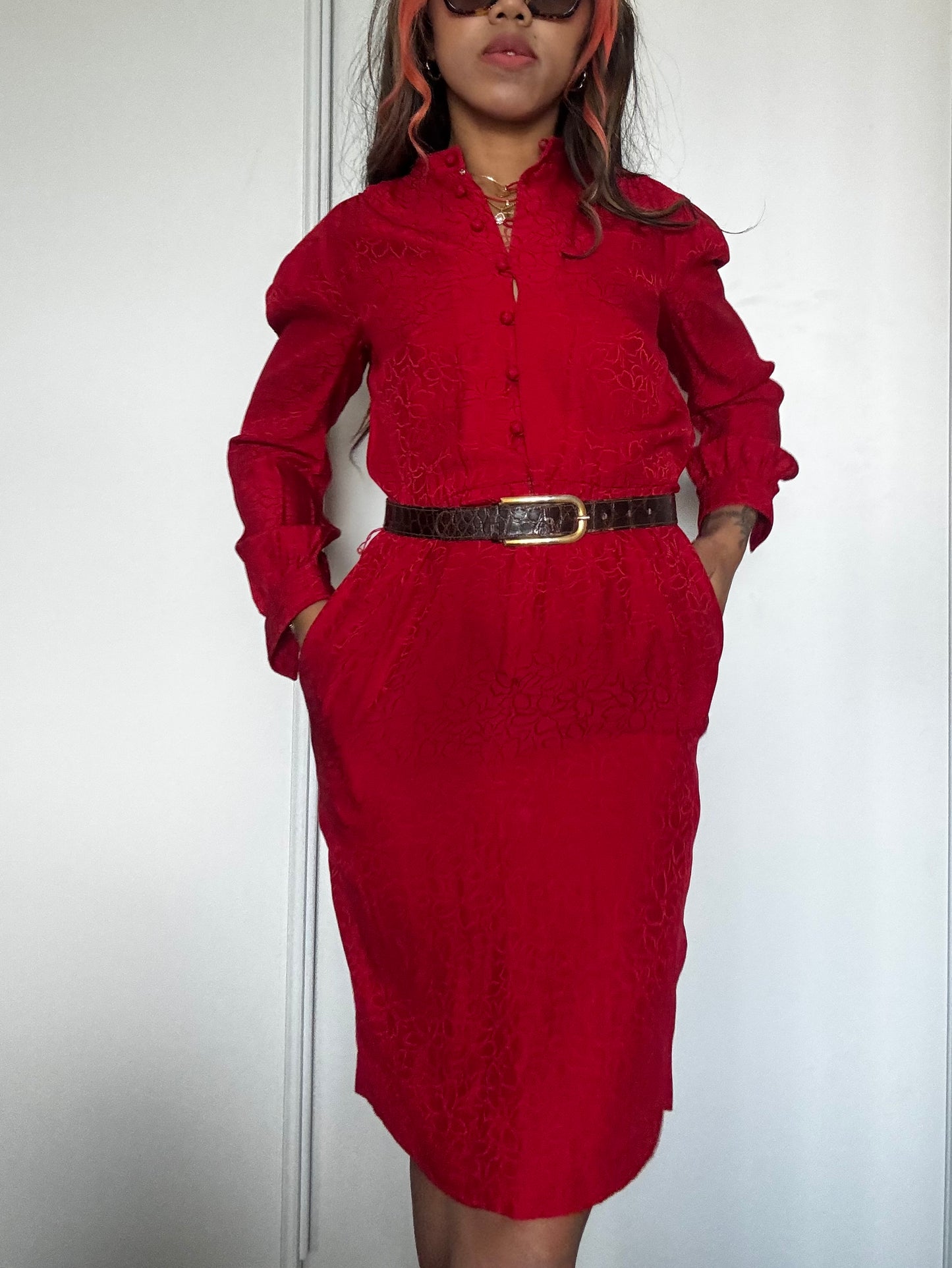Robe vintage en soie rouge Liz Claiborne – robe midi élégante chic femme
