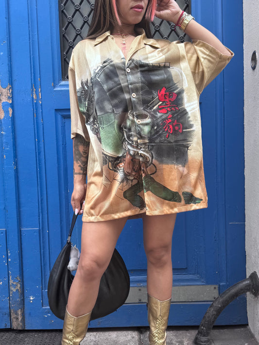 T-shirt oversize vintage hip-hop XL beige imprimé graphique streetwear femme homme