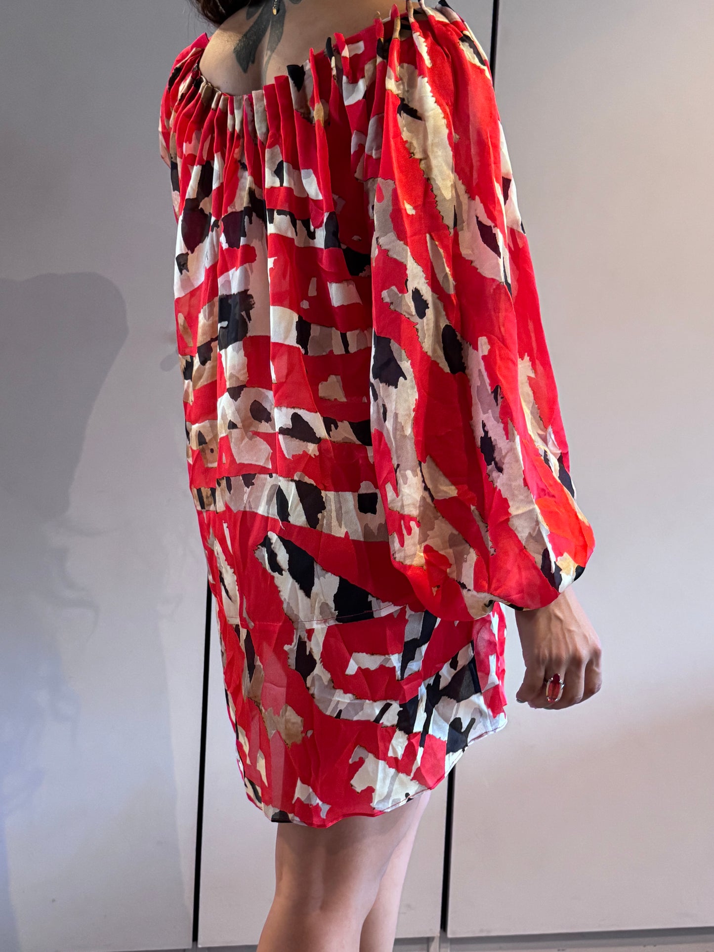 Tunique Blumarine en soie Made in Italy – Imprimé rouge artistique