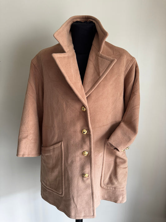 Manteau Court Valentino Miss V Vintage – 30% Mohair & Laine Camel, Boutons Bijoux Or (Made in Italy)