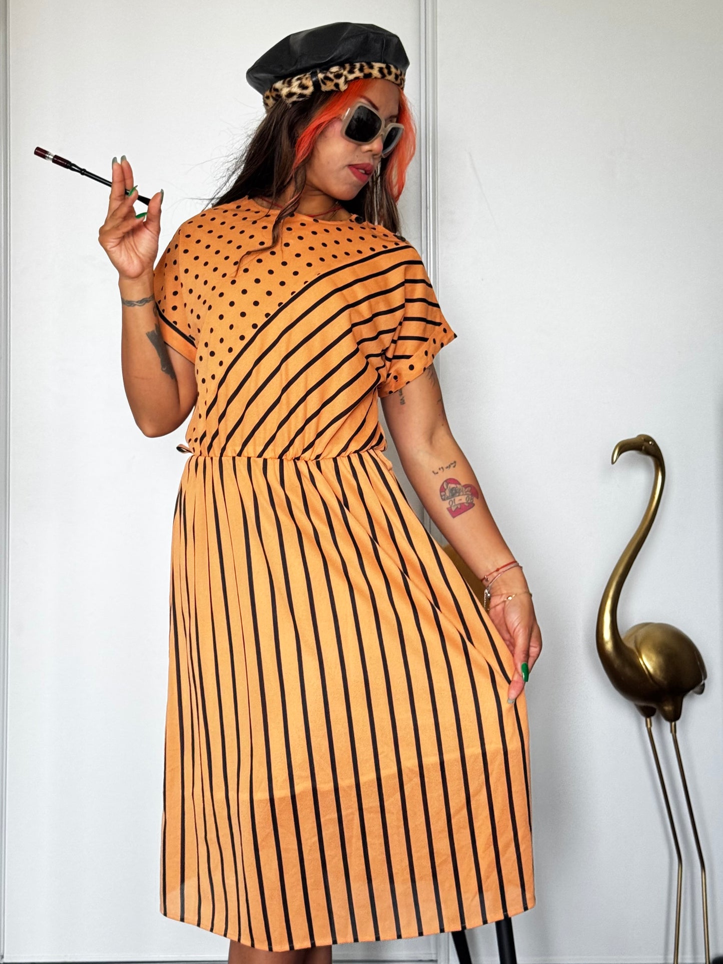 Robe Vintage Made in France – Motif Pois & Rayures – Taille 38/40