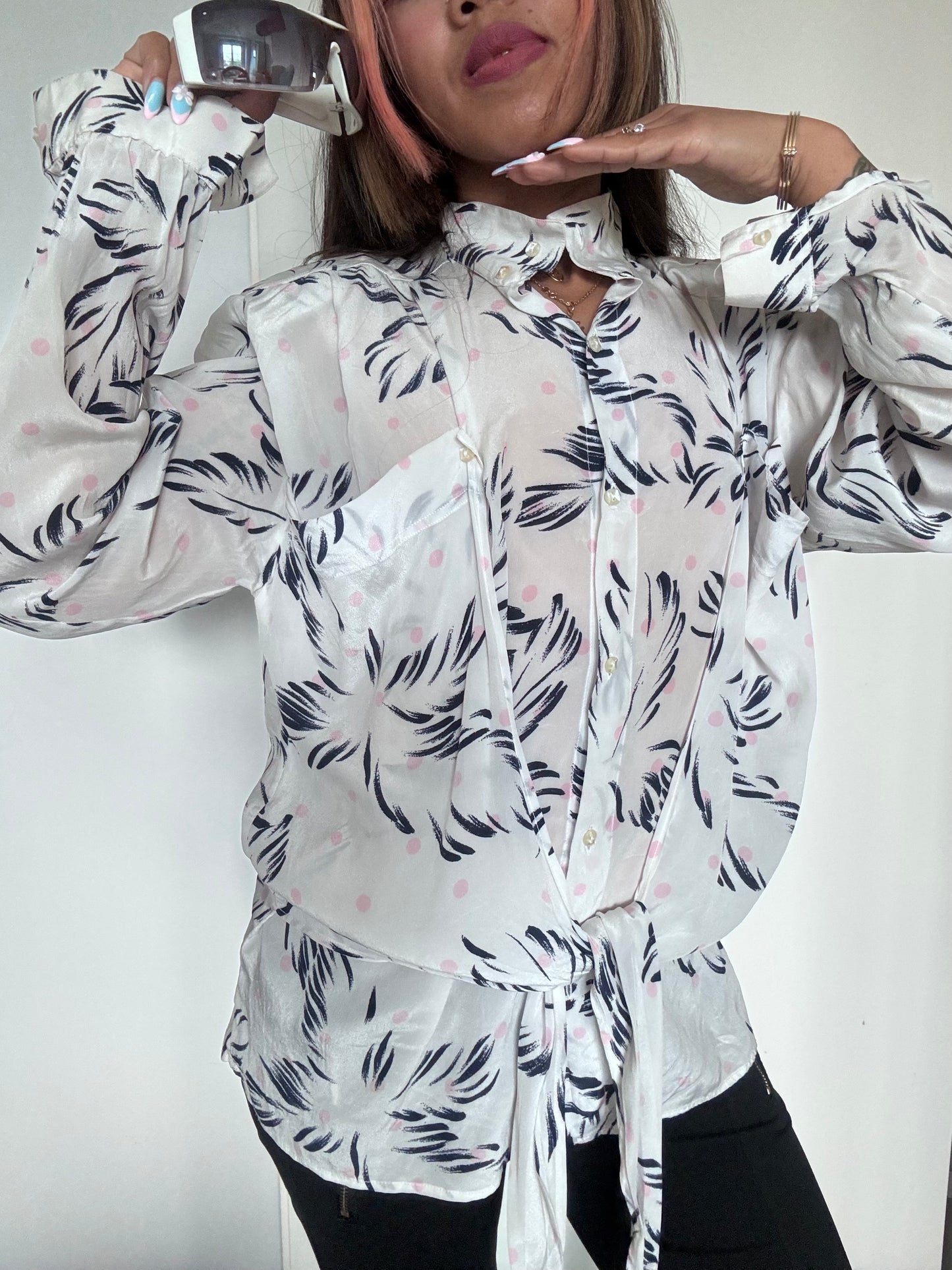 Chemise vintage Marcello Ciani made in Italy – imprimé plume – taille 42