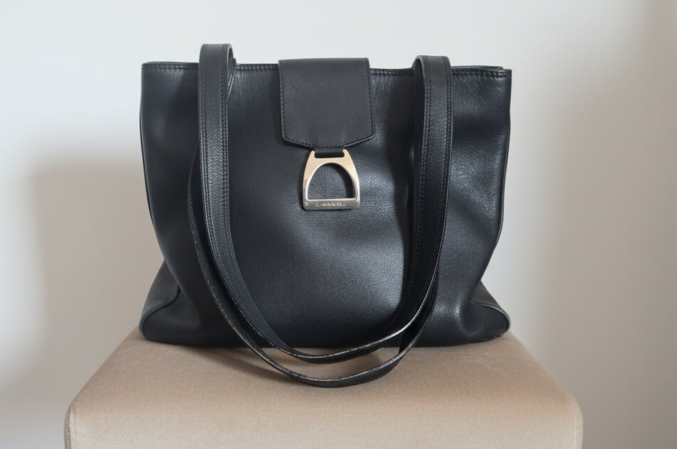 Sac Lancel vintage cuir noir années 90 – grand sac épaule classique