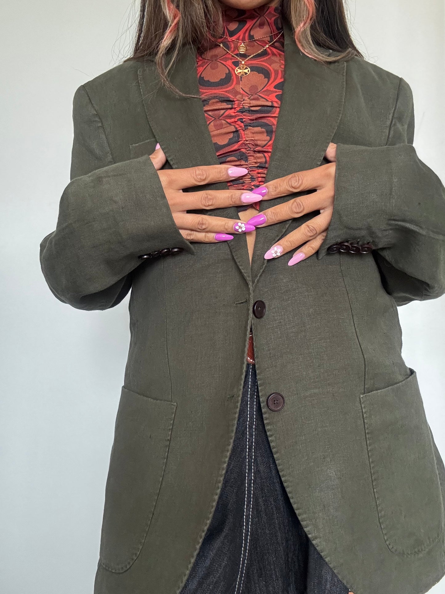 Blazer Massimo Dutti 100% Lin Vert Olive – Taille 50 – Made in Portugal – Coupe Oversize Chic