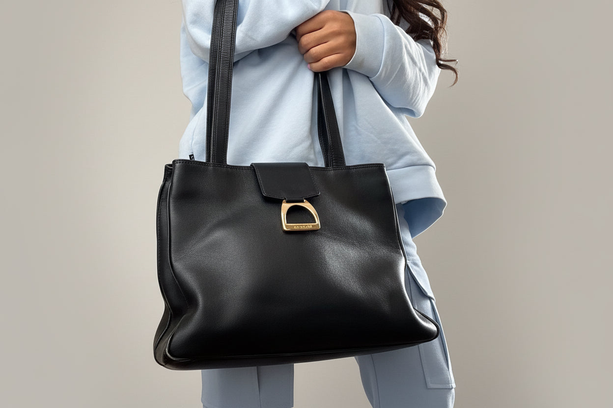 Sac Lancel vintage cuir noir années 90 – grand sac épaule classique