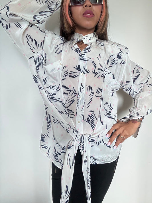 Chemise vintage Marcello Ciani made in Italy – imprimé plume – taille 42