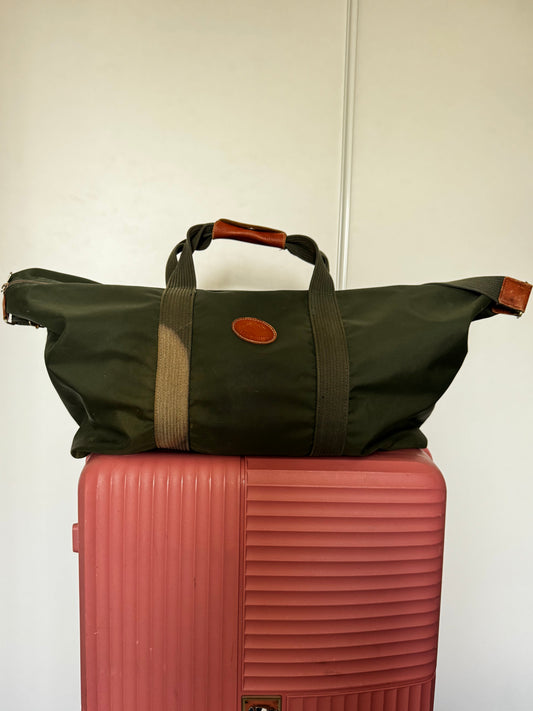 Sac de Voyage Longchamp Vintage Kaki – Grand Format 48h Cuir & Toile (Authentique Paris)