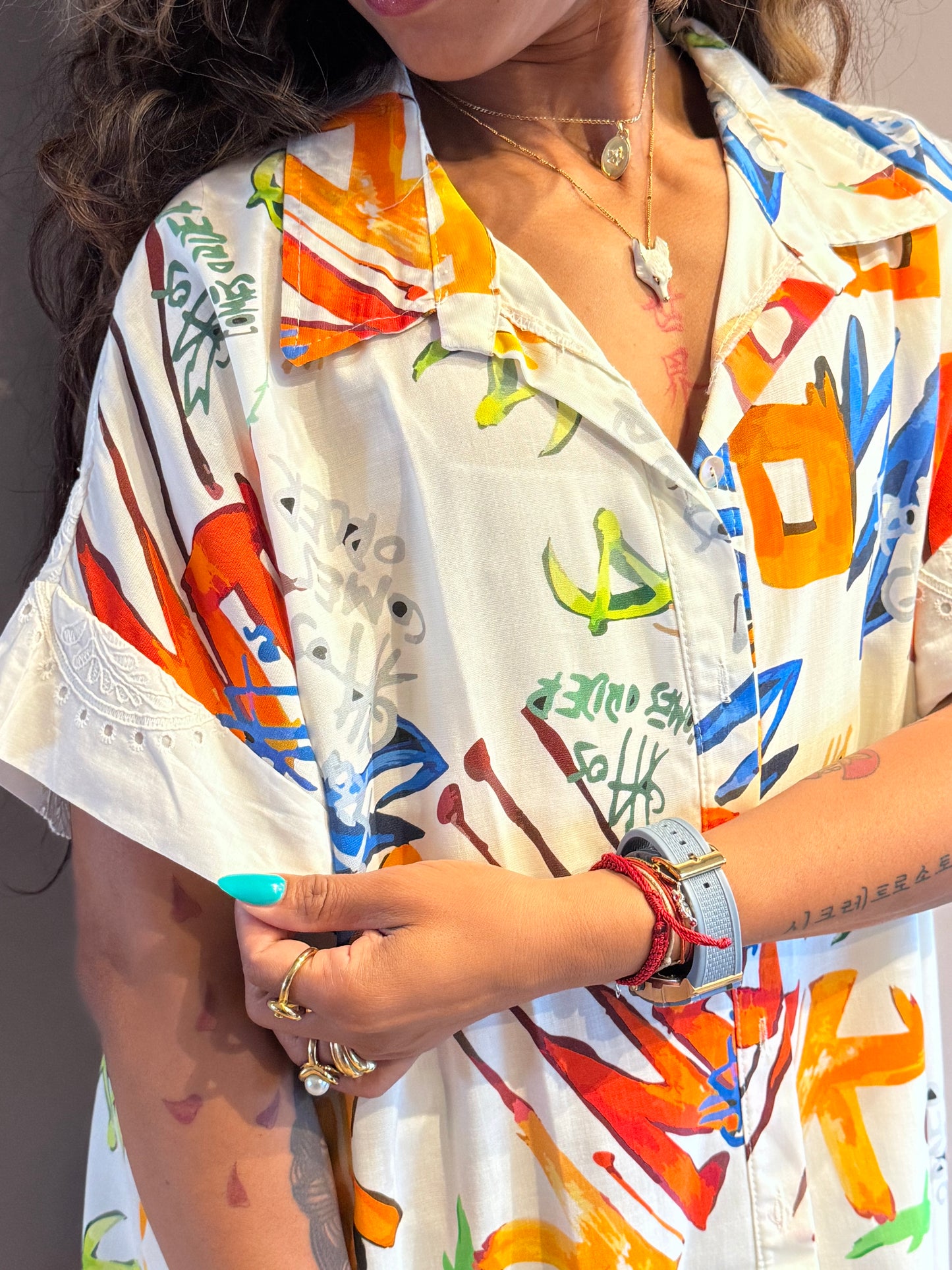 Chemise Made in Italy en lin et lyocell imprimé artistique multicolore