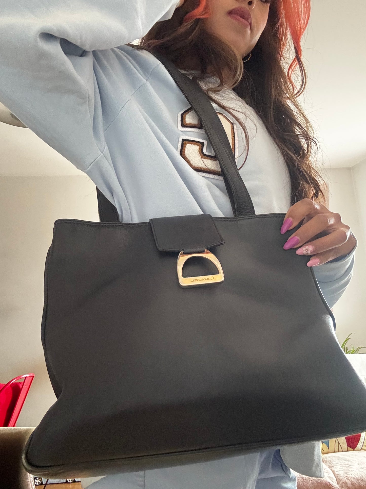 Sac Lancel vintage cuir noir années 90 – grand sac épaule classique