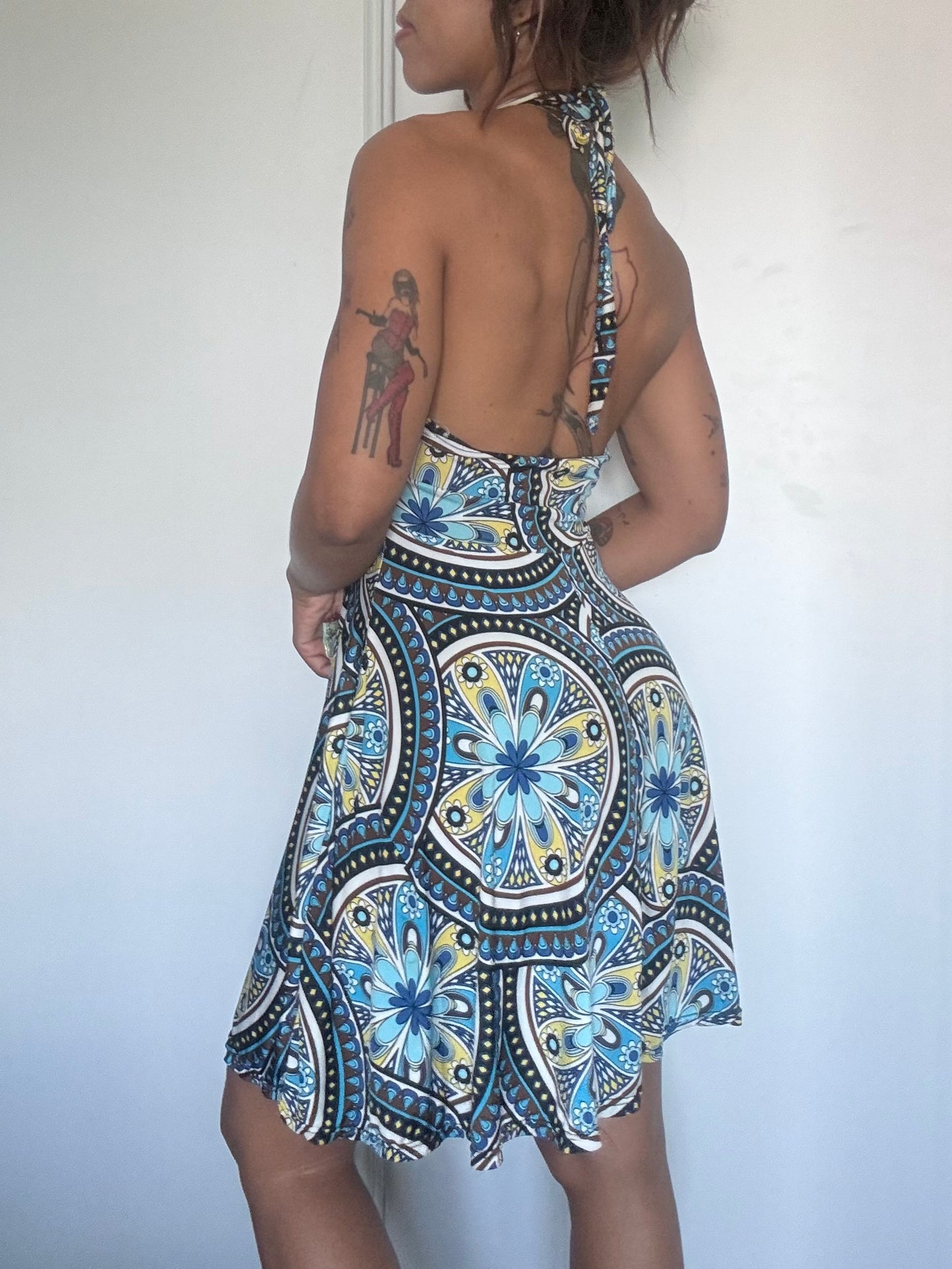 Robe d’été dos nu Made in France – Imprimé mosaïque rétro – Taille unique