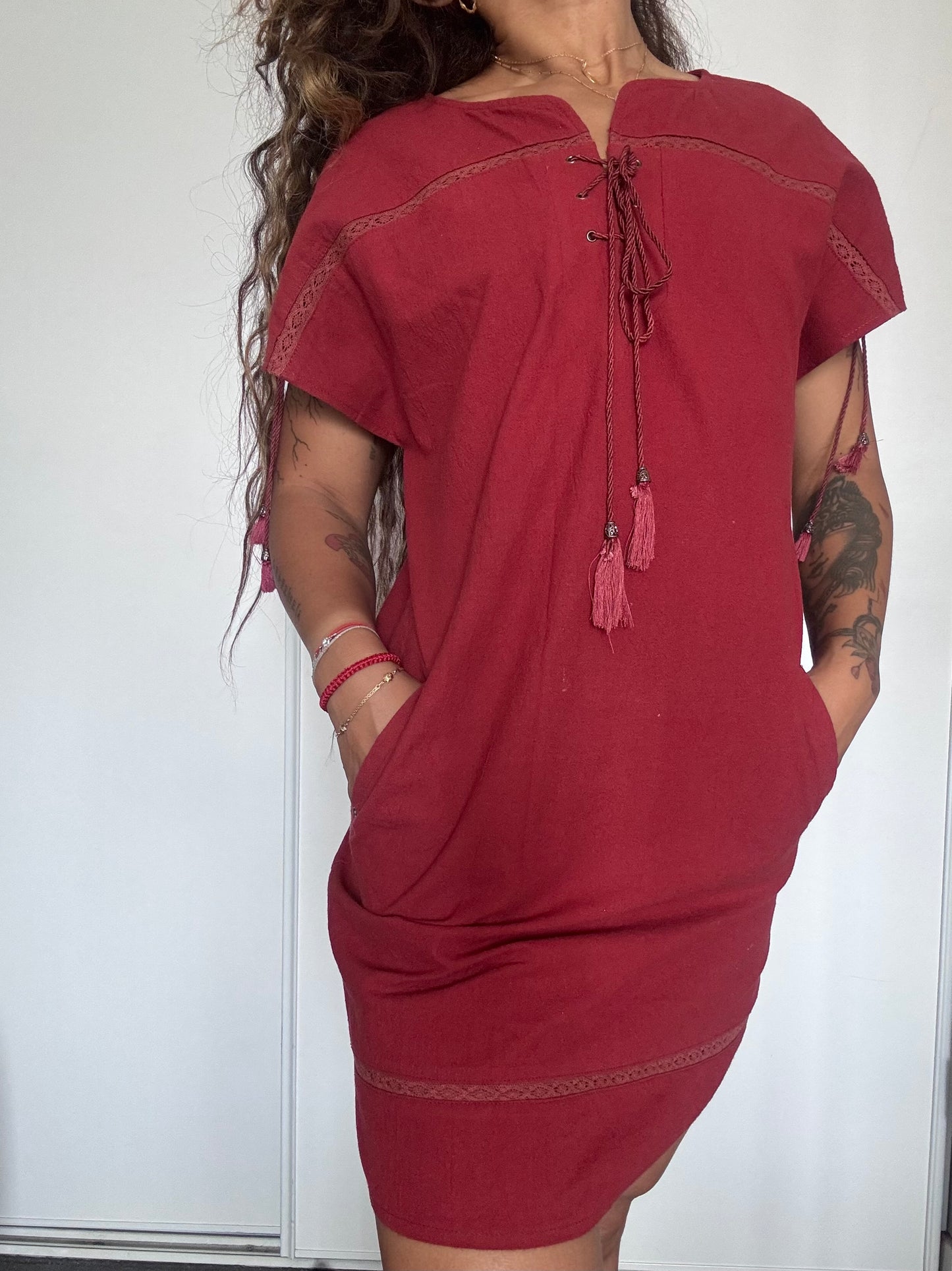Robe bohème Orfeo Negro Bordeaux en coton et lin