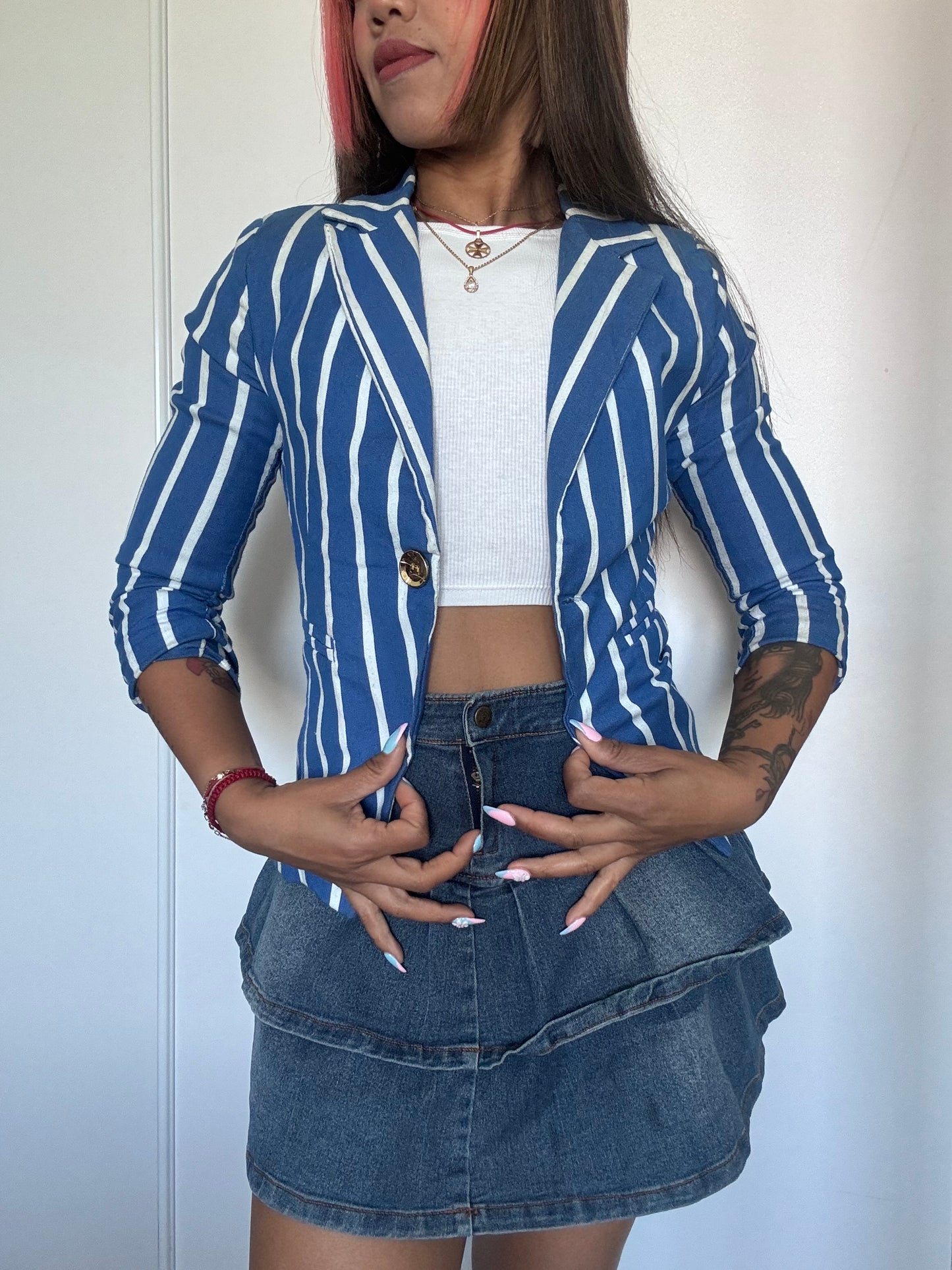 Veste rayée bleu ciel et blanc Y2K – vintage – taille S – made in Italy