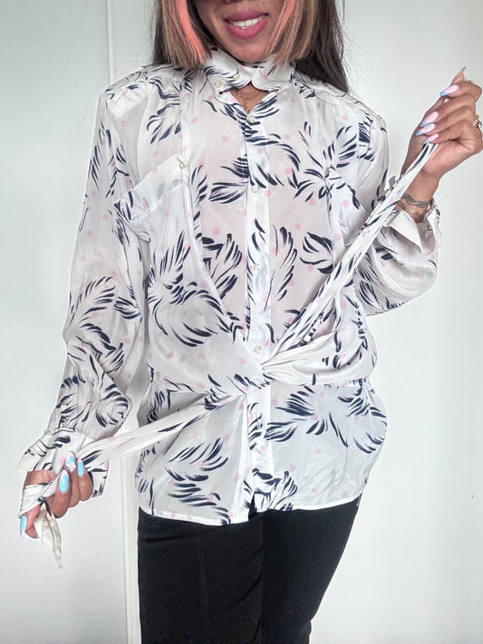 Chemise vintage Marcello Ciani made in Italy – imprimé plume – taille 42