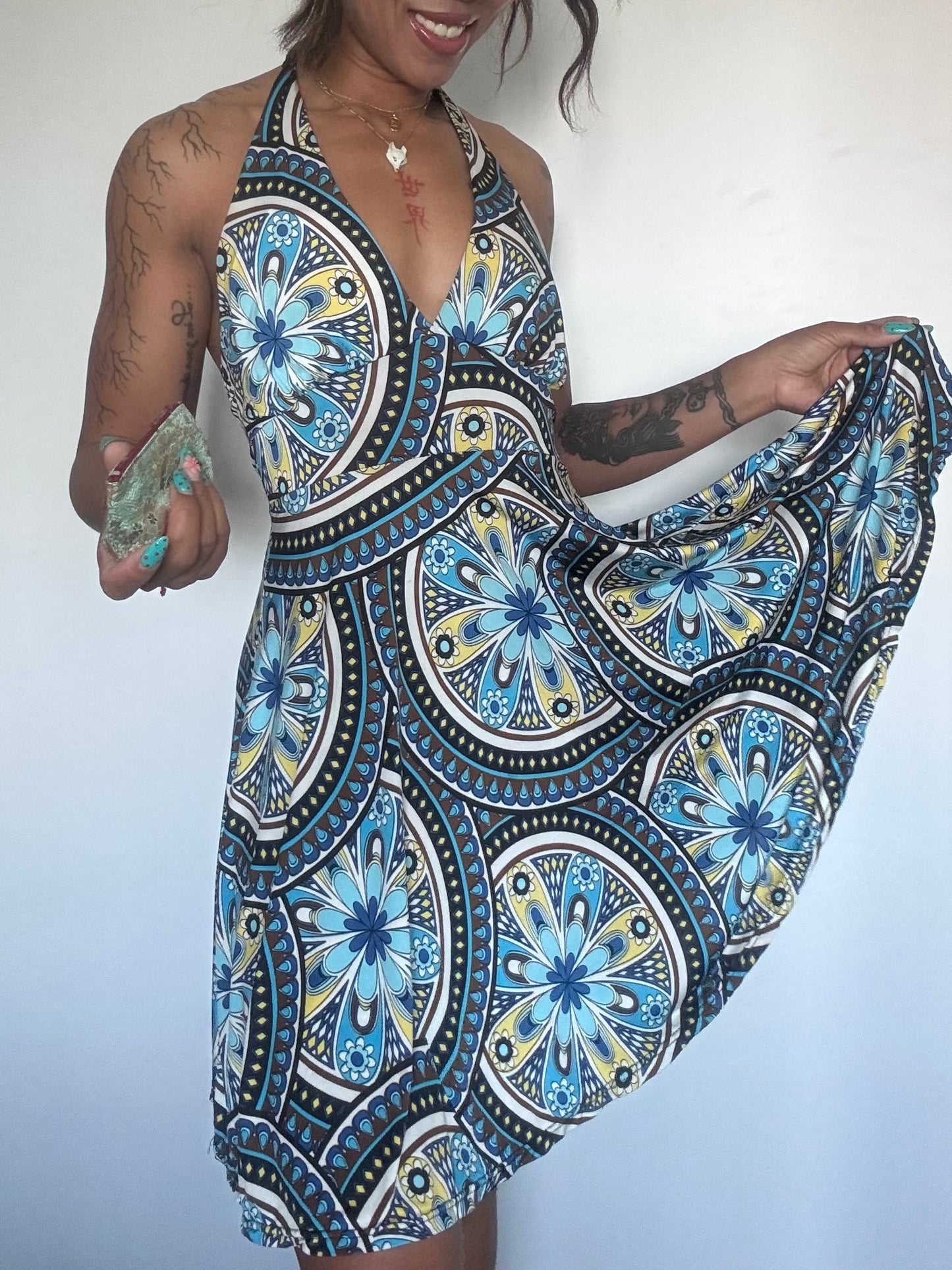 Robe d’été dos nu Made in France – Imprimé mosaïque rétro – Taille unique